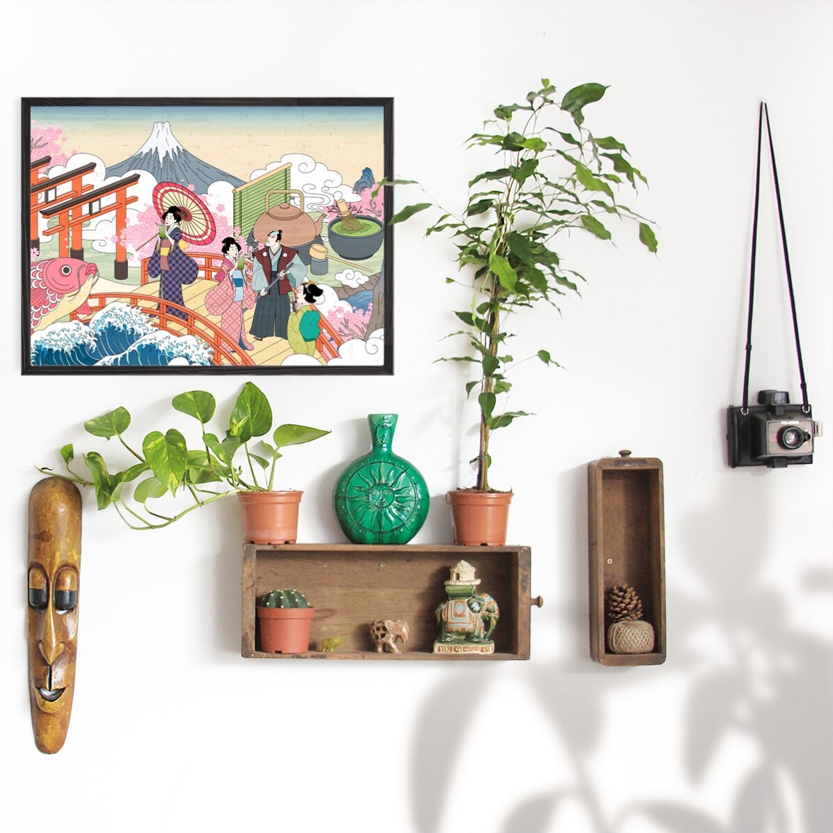 Póster con ilustración retro japonesa