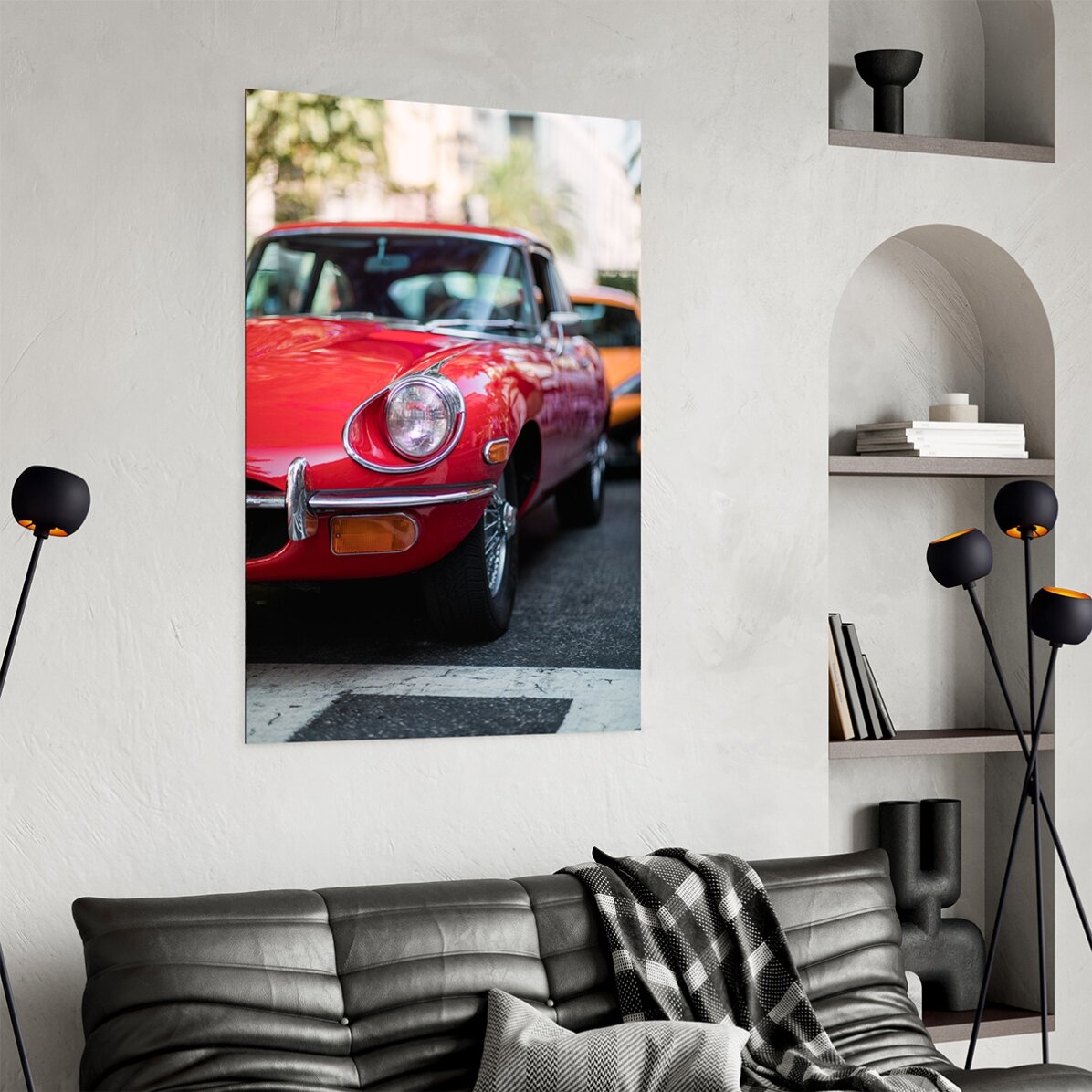 Póster de un coche rojo vintage
