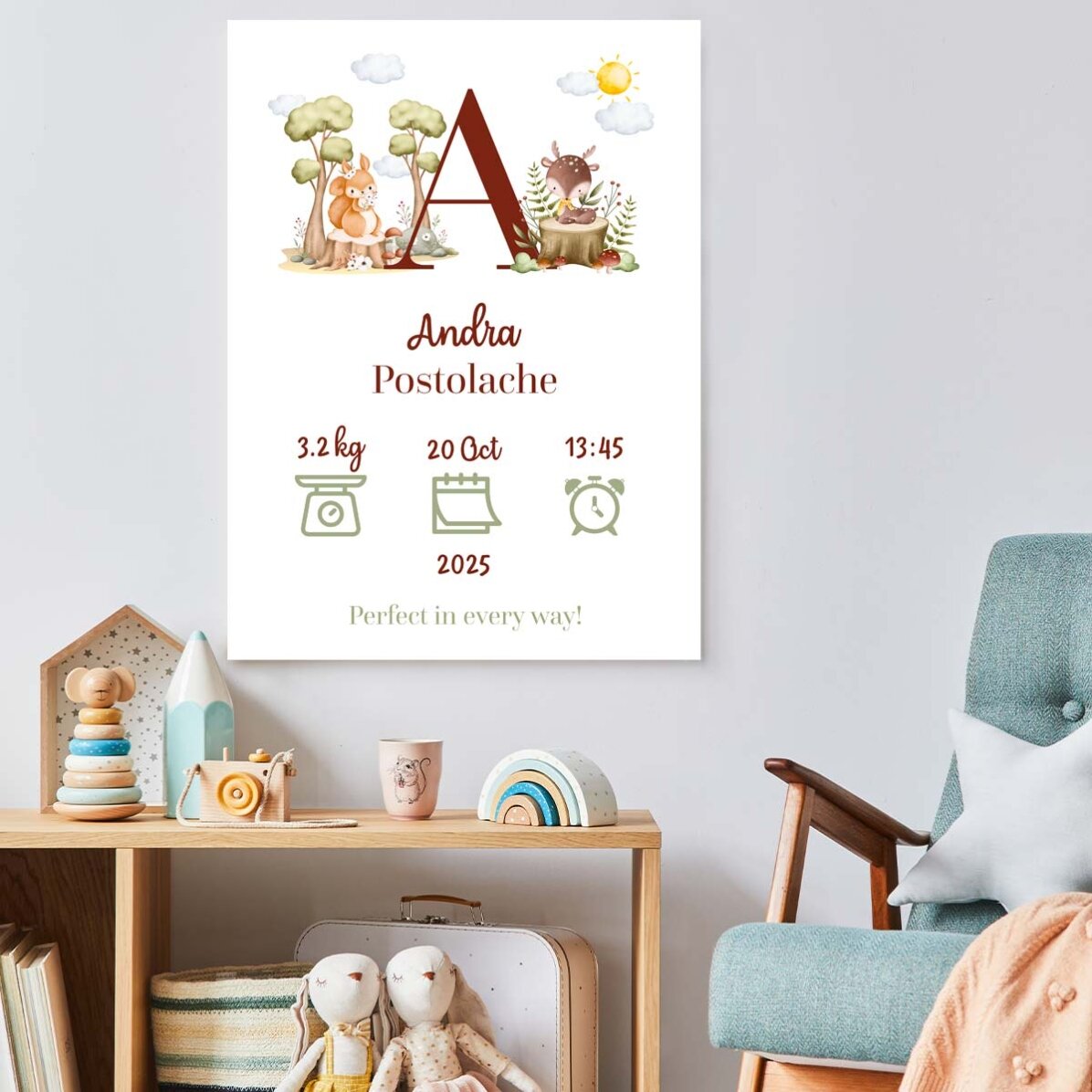 Póster personalizado con iniciales y texto - Animales