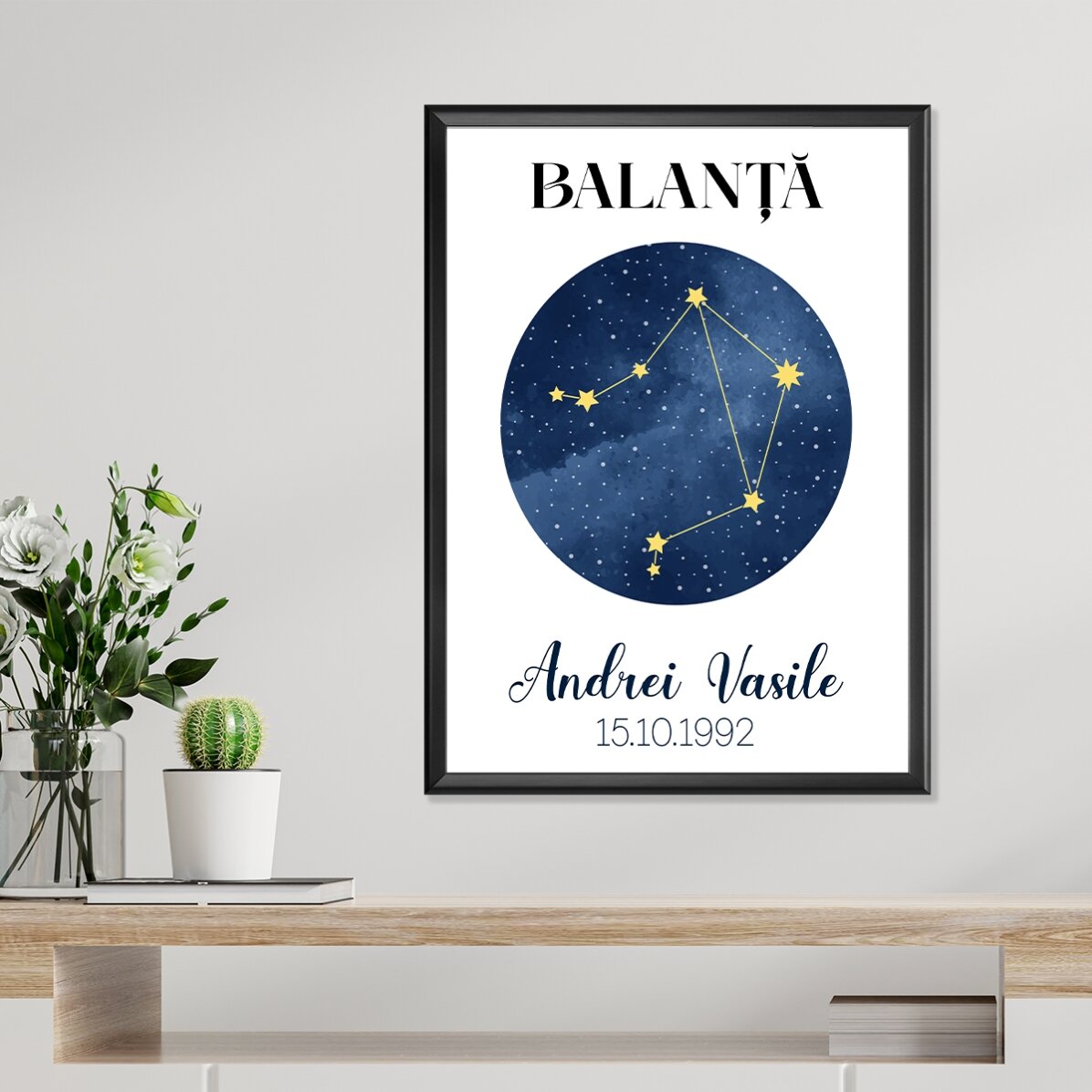 Póster personalizado con texto: la constelación del signo del zodiaco Libra
