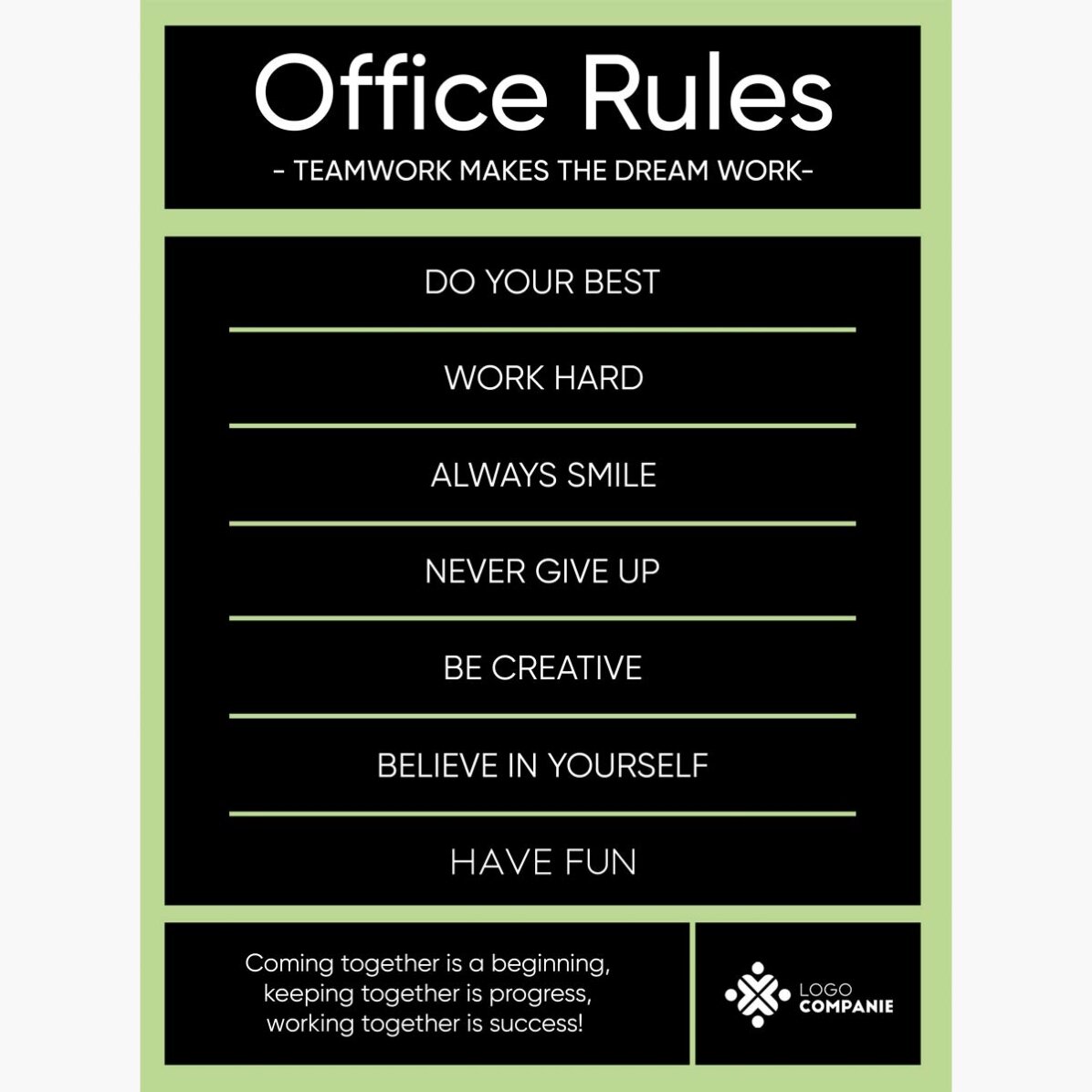 Póster personalizado con texto y logotipo - Office Rules