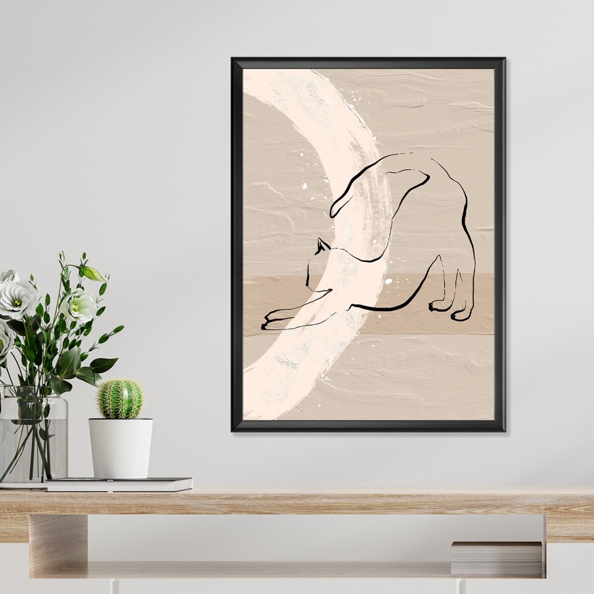 Póster de un gato minimalista en línea de trazo