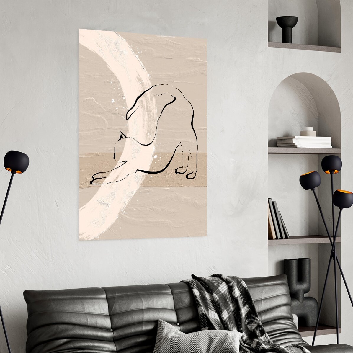 Póster de un gato minimalista en línea de trazo