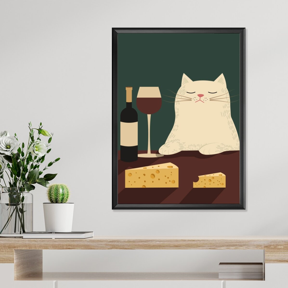 Póster: El gato, el vino y el queso