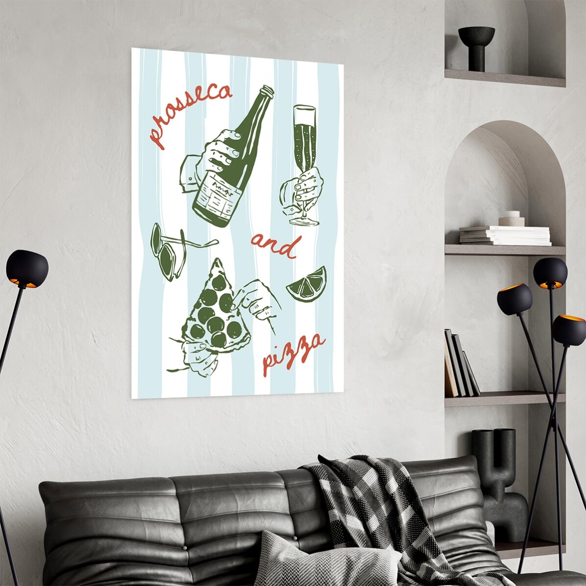 Cartel de Prosecco y pizza