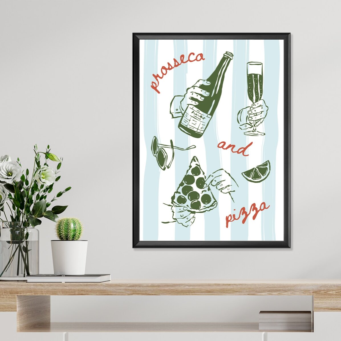 Cartel de Prosecco y pizza