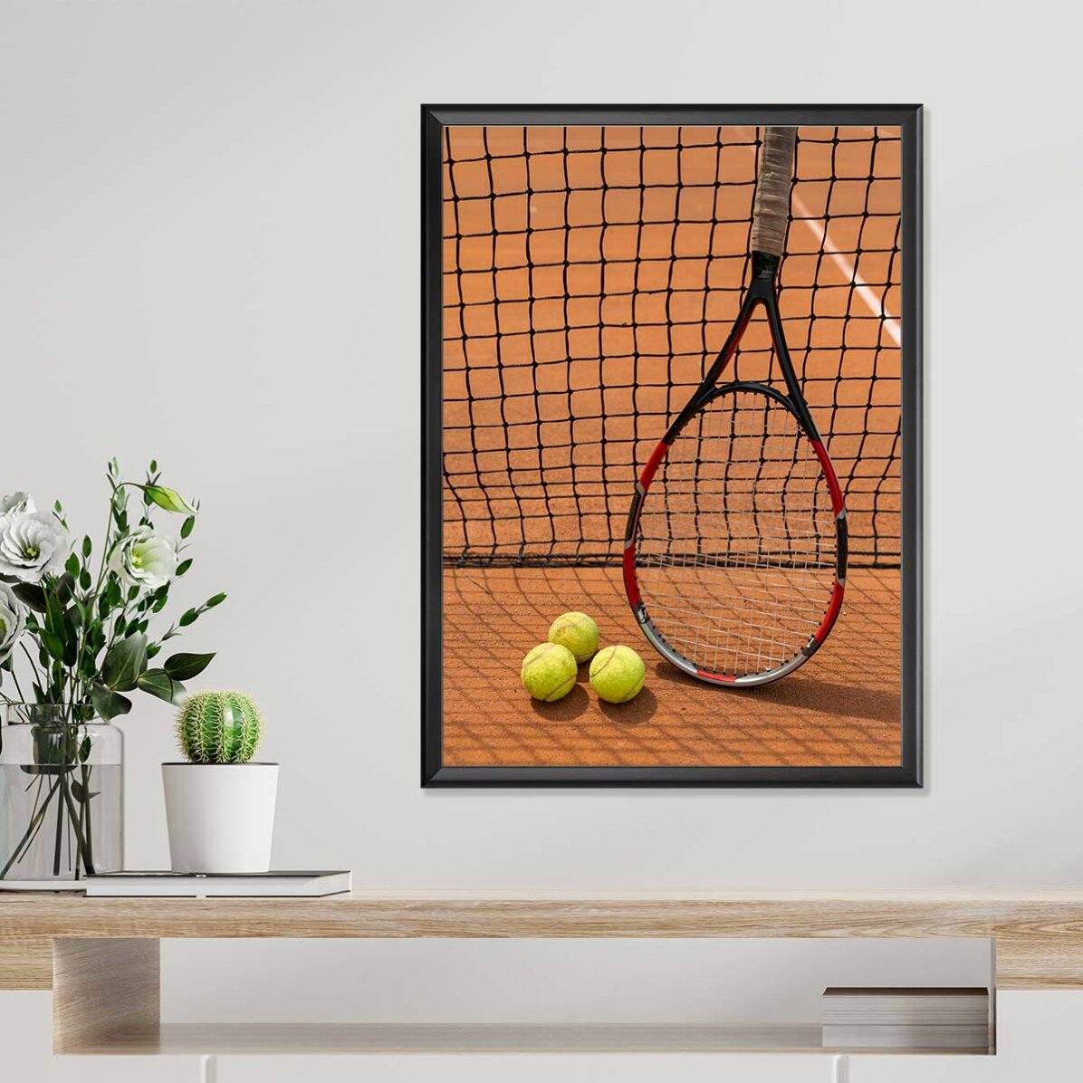 Póster de raquetas y pelotas de tenis