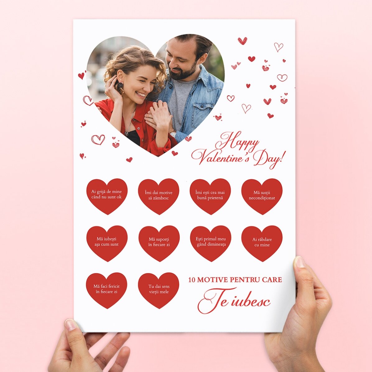 Póster personalizable para rascar con una foto y un texto: «10 razones por las que te quiero»