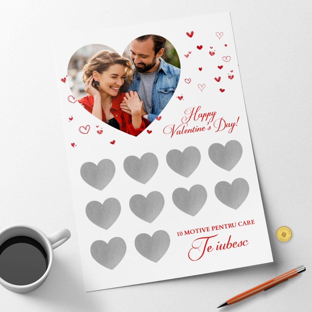 Póster personalizable para rascar con una foto y un texto: «10 razones por las que te quiero»