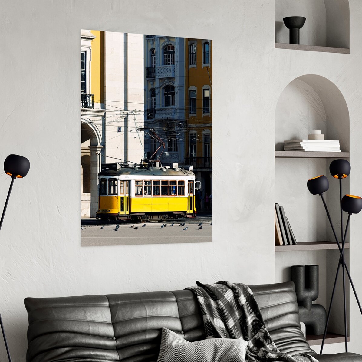 Cartel: Tranvía amarillo en Lisboa, Portugal