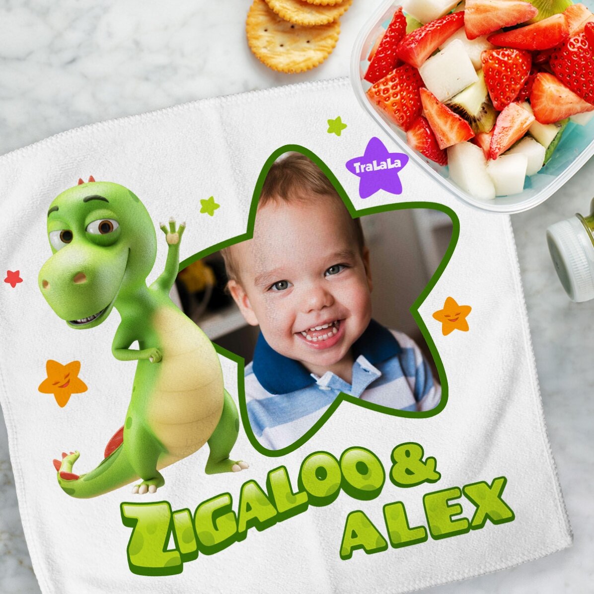 Toalla personalizada con nombre y foto: «Yo y Zigaloo»
