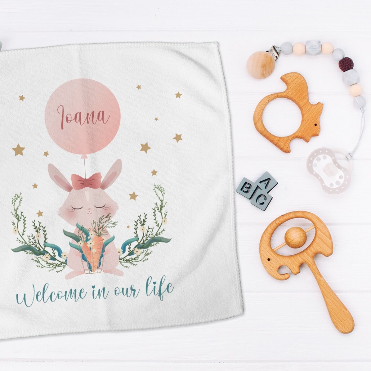 Personalised towel with name - Welcome, baby girl
