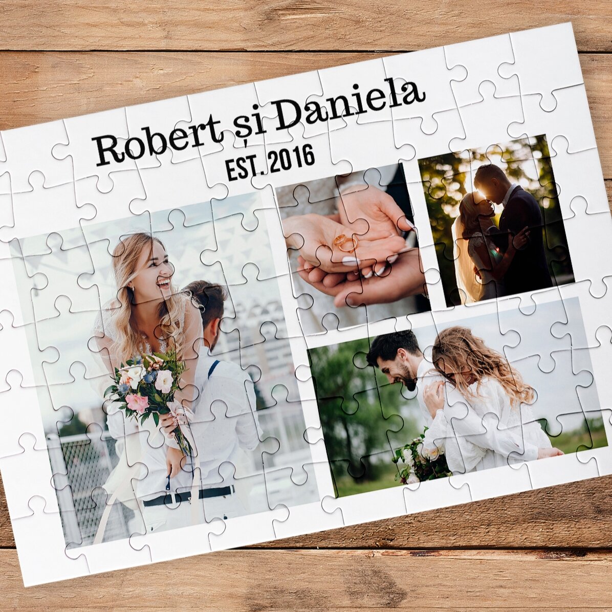 Rompecabezas personalizado con 4 fotos y texto, 28 x 19 cm - Dulces recuerdos