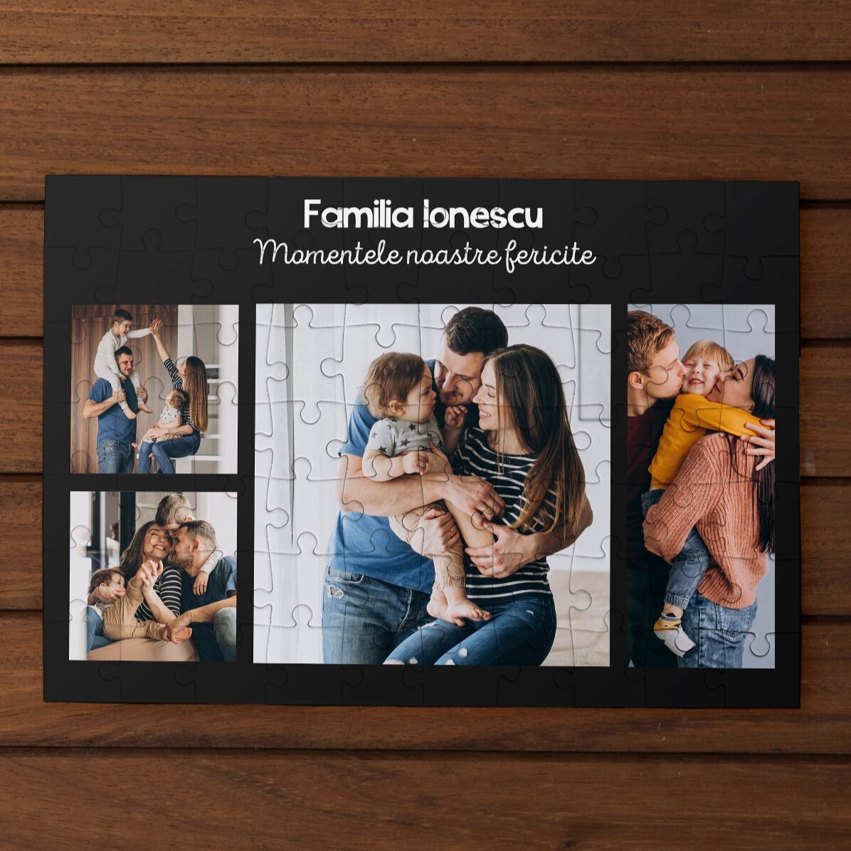 Rompecabezas personalizado con 4 fotos y texto, 28 x 19 cm