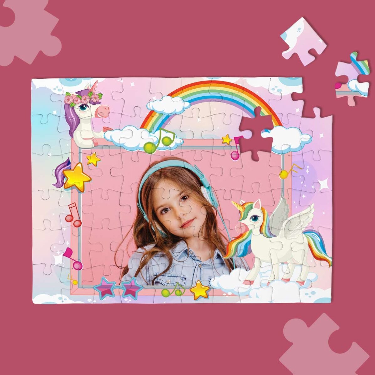 Rompecabezas personalizado para niños con una foto y un texto - Unicornios