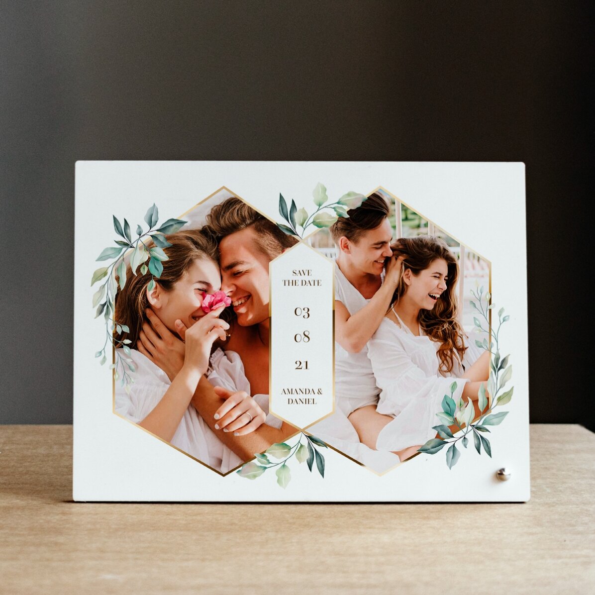 Marco de fotos de escritorio personalizado con 2 fotos y texto - Boda