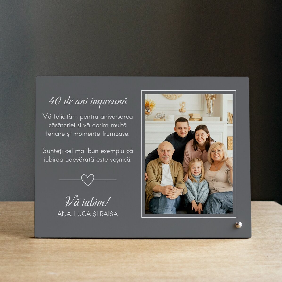 Marco de fotos de escritorio personalizado con una foto y un mensaje - Con cariño