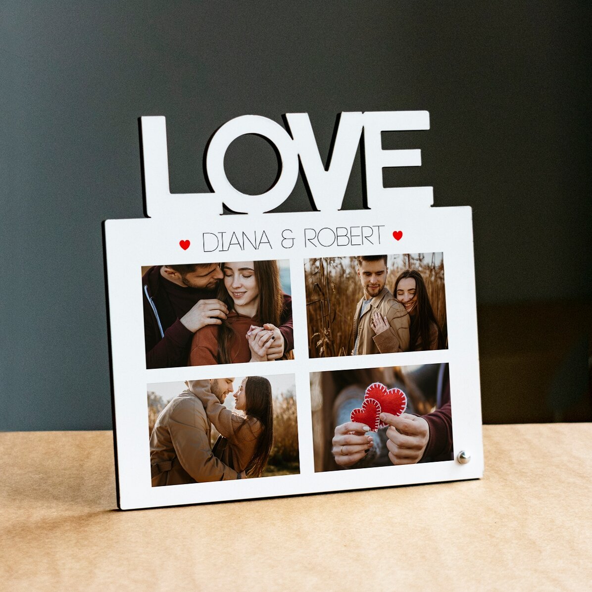 Marco de fotos de escritorio personalizado con 4 fotos y texto - modelo LOVE