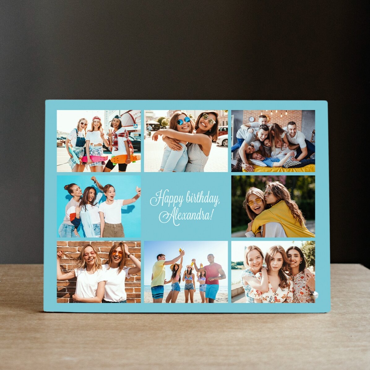 Marco de fotos de escritorio personalizado con 8 fotos y texto - Happily Ever After