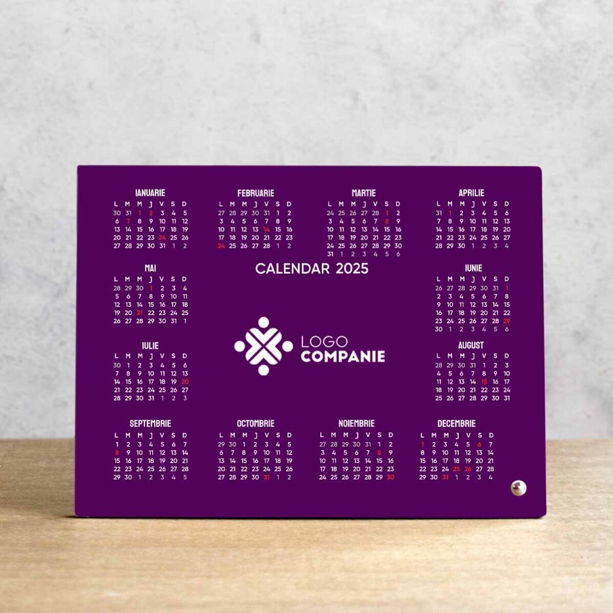 Marco de fotos de escritorio personalizado con logotipo y calendario