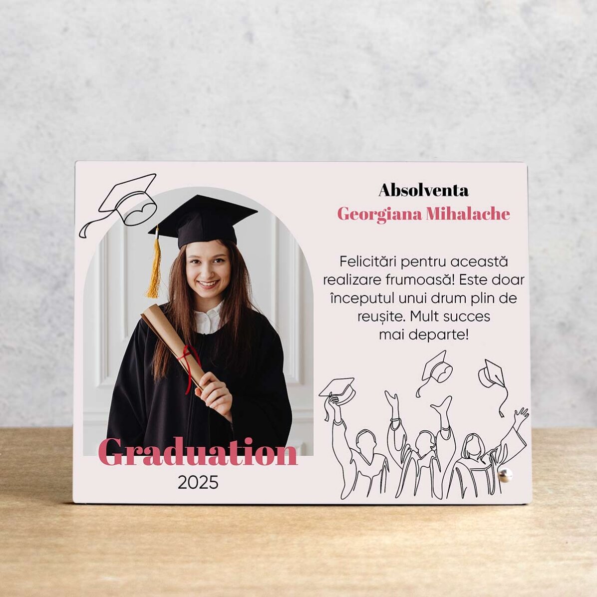 Marco de fotos de escritorio personalizado con una foto y un mensaje - Graduada