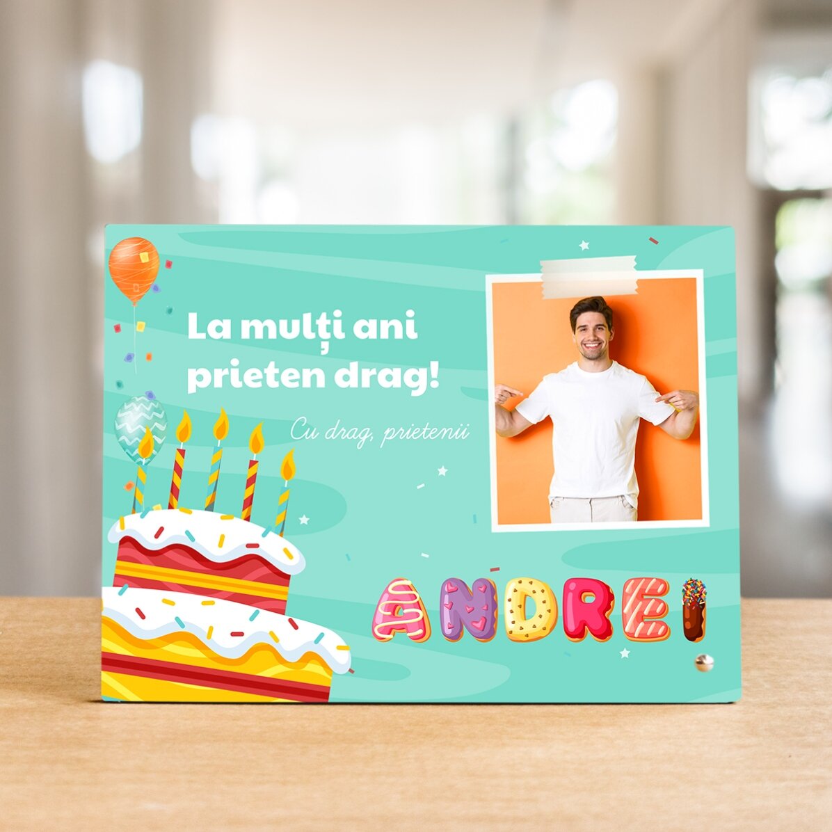 Marco de fotos de escritorio personalizado con una foto, un texto y un nombre especial - Cumpleaños