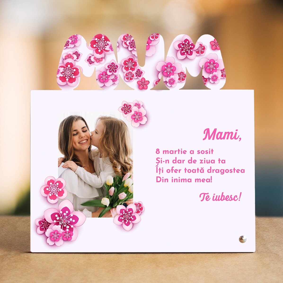 Marco de fotos de escritorio personalizado con foto y texto - 8 de marzo