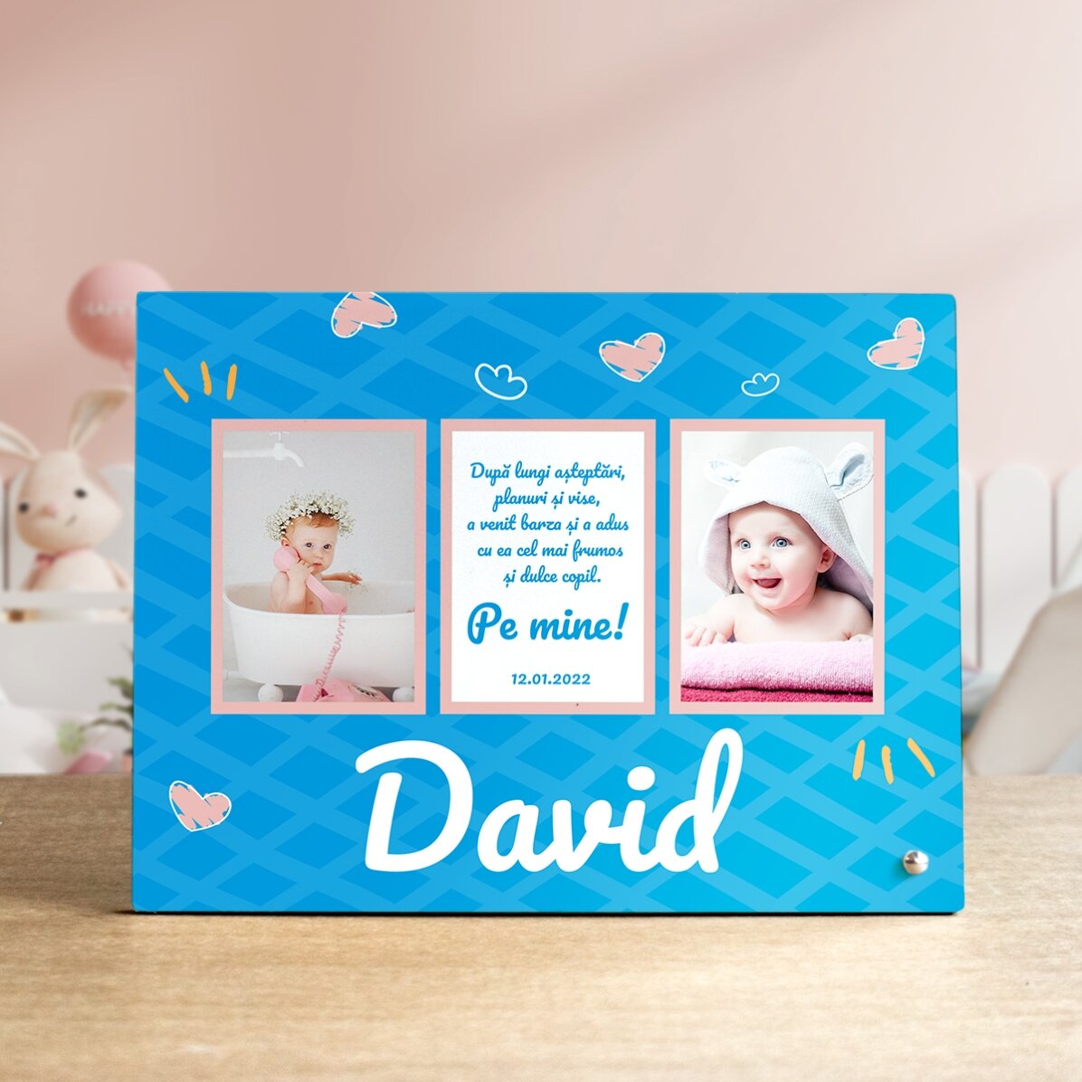 Marco de fotos personalizado con 3 fotos y texto para niños - El más bonito