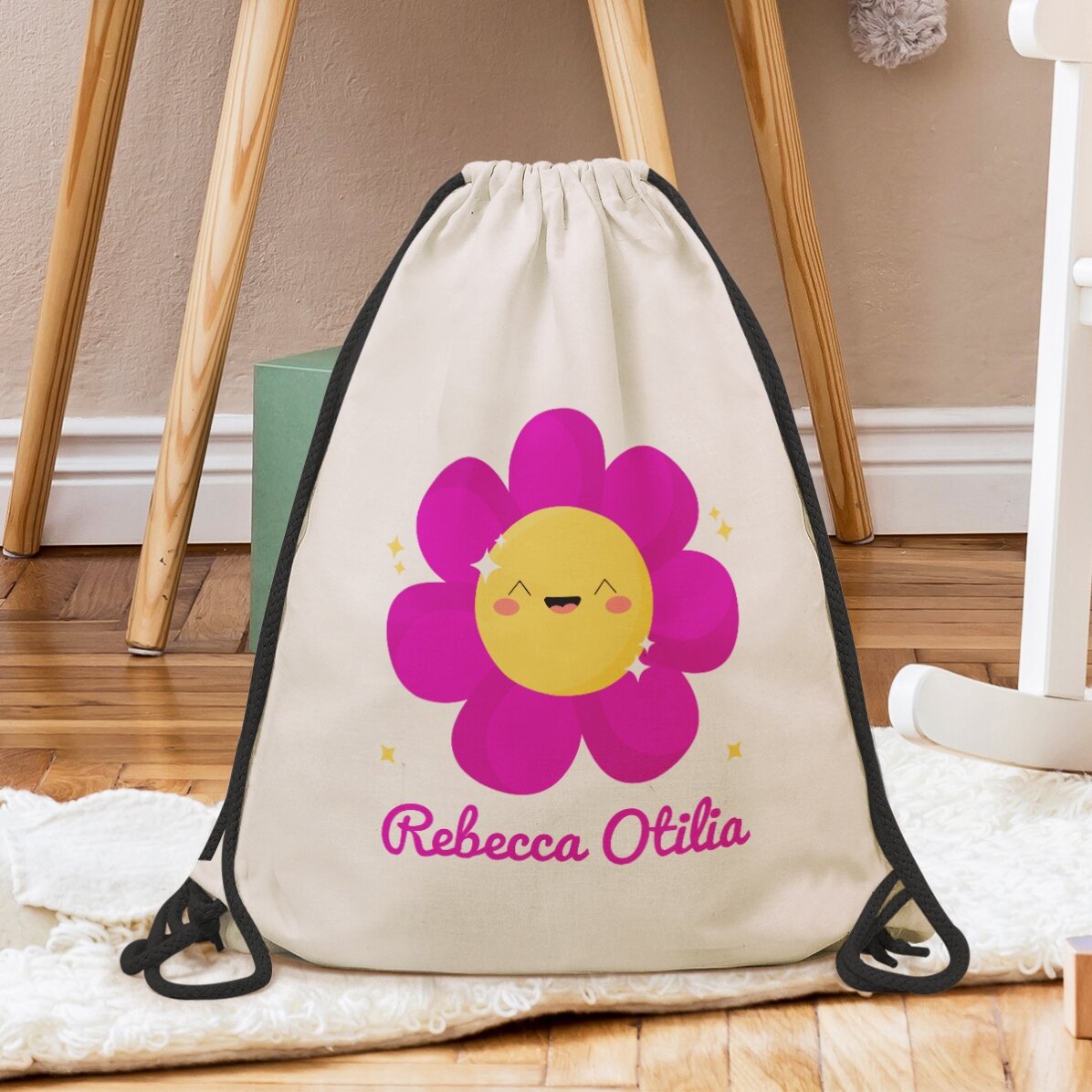 Mochila personalizada con nombre - Modelo de flor de colores
