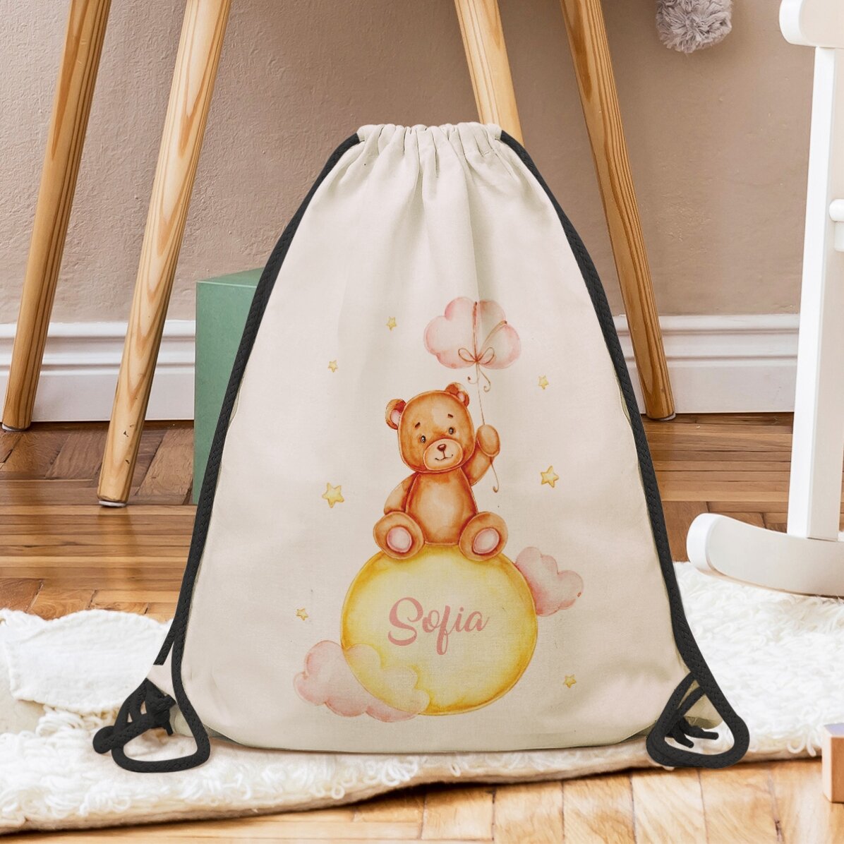 Mochila personalizada con nombre para niñas - Osito de peluche