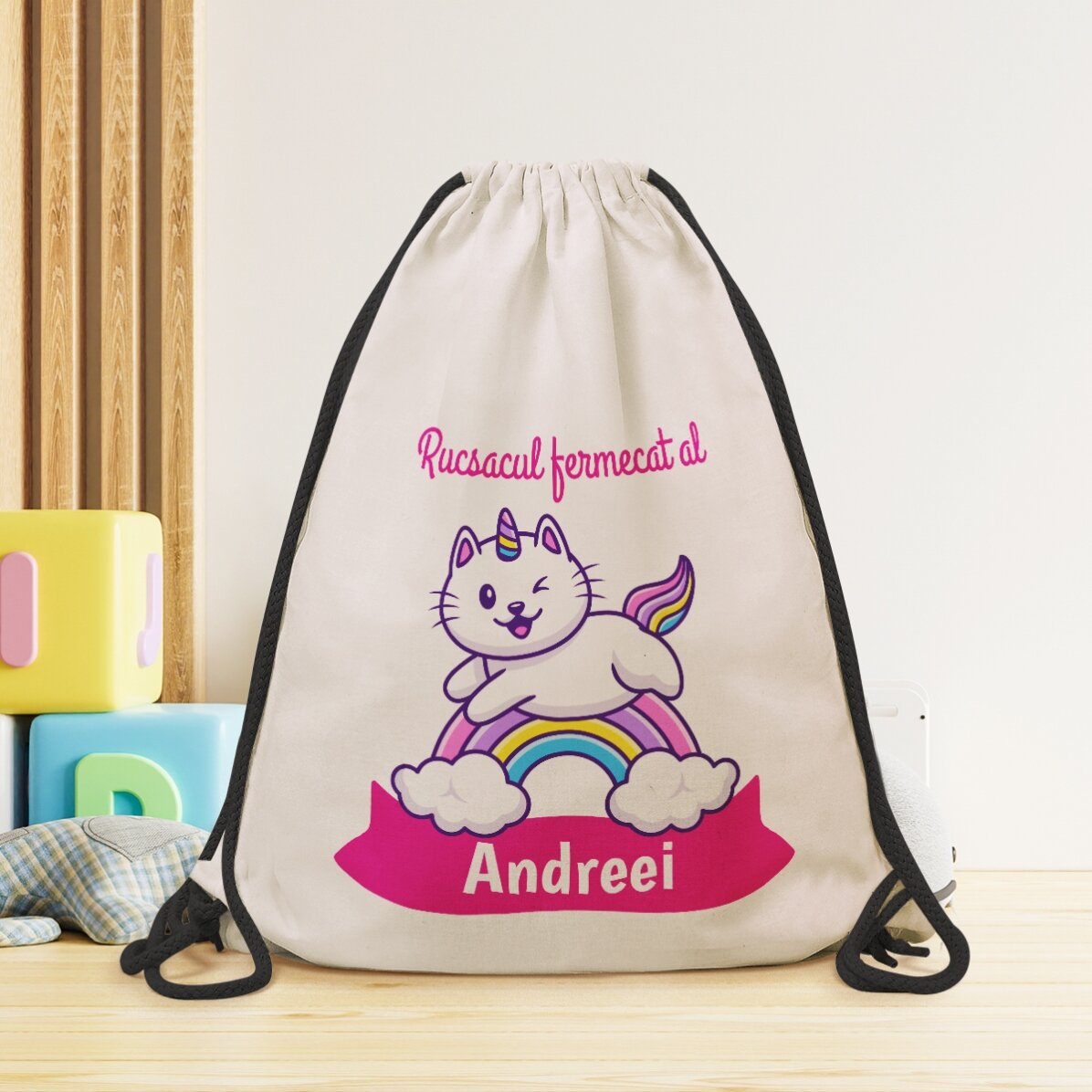 Mochila personalizada con nombre - Gato unicornio