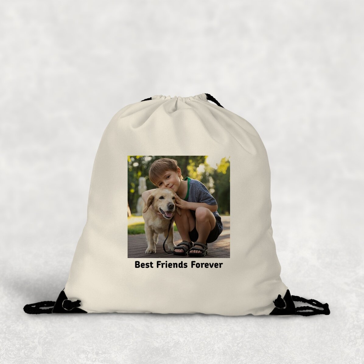 Mochila personalizada con una foto cuadrada y texto