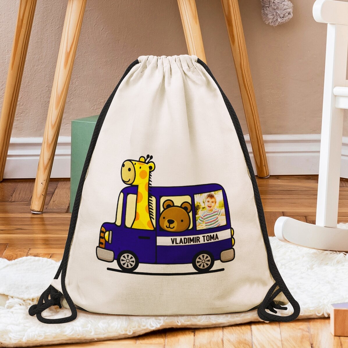 Mochila personalizada con una foto y un nombre - Coche