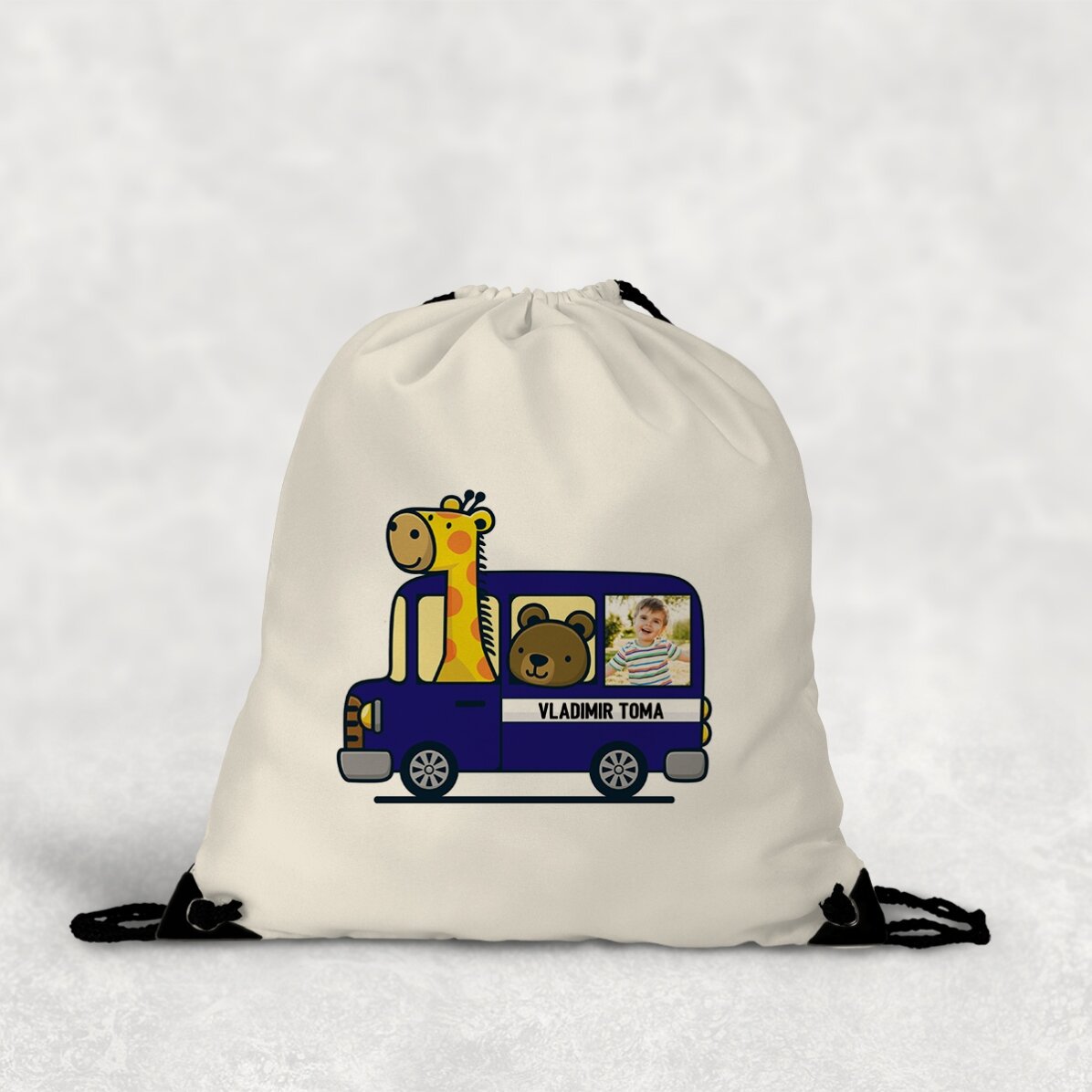 Mochila personalizada con una foto y un nombre - Coche