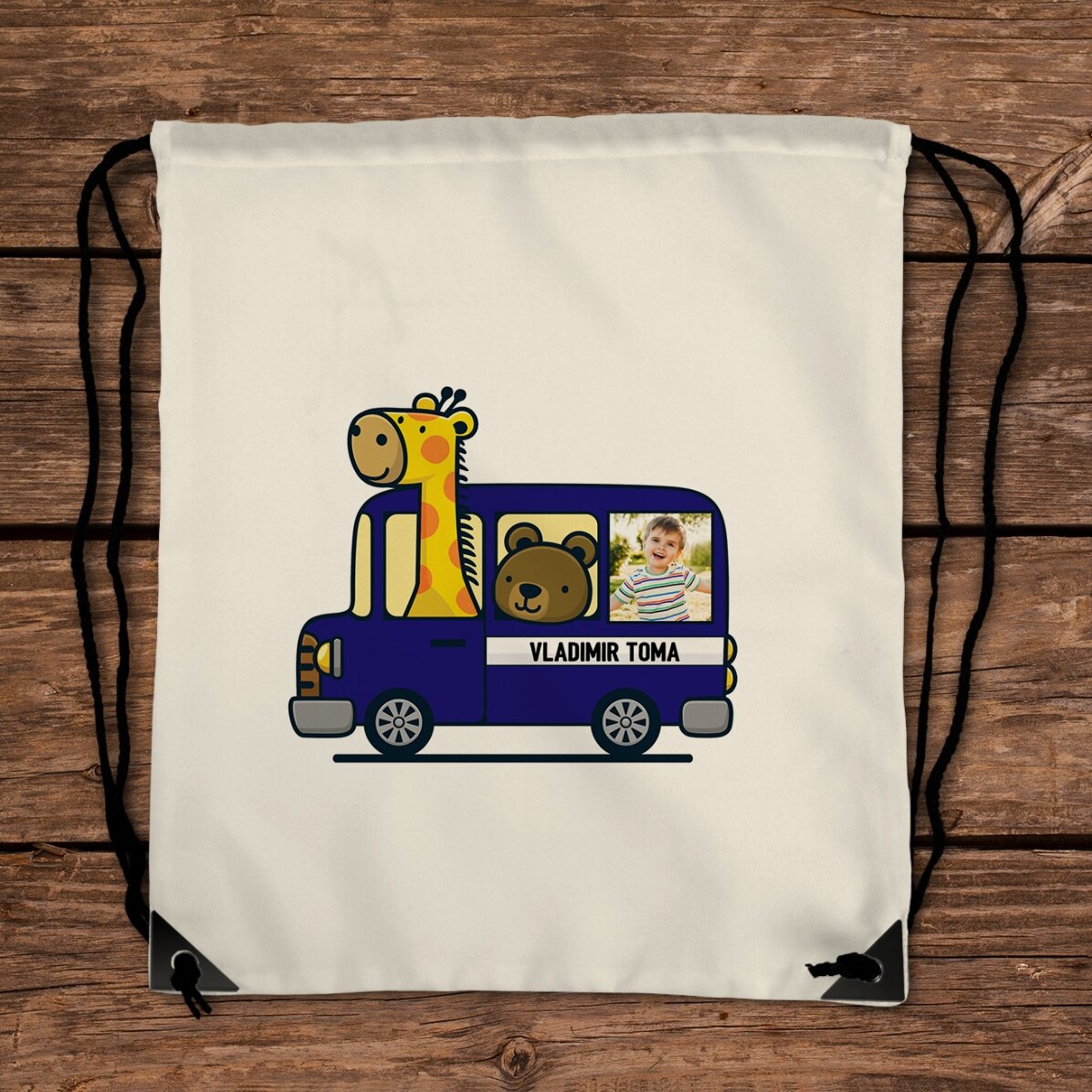 Mochila personalizada con una foto y un nombre - Coche
