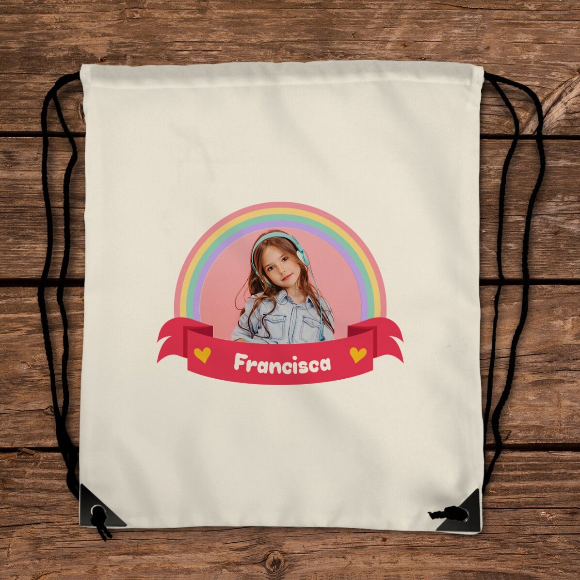 Mochila personalizada con una foto y un nombre - Rainbow