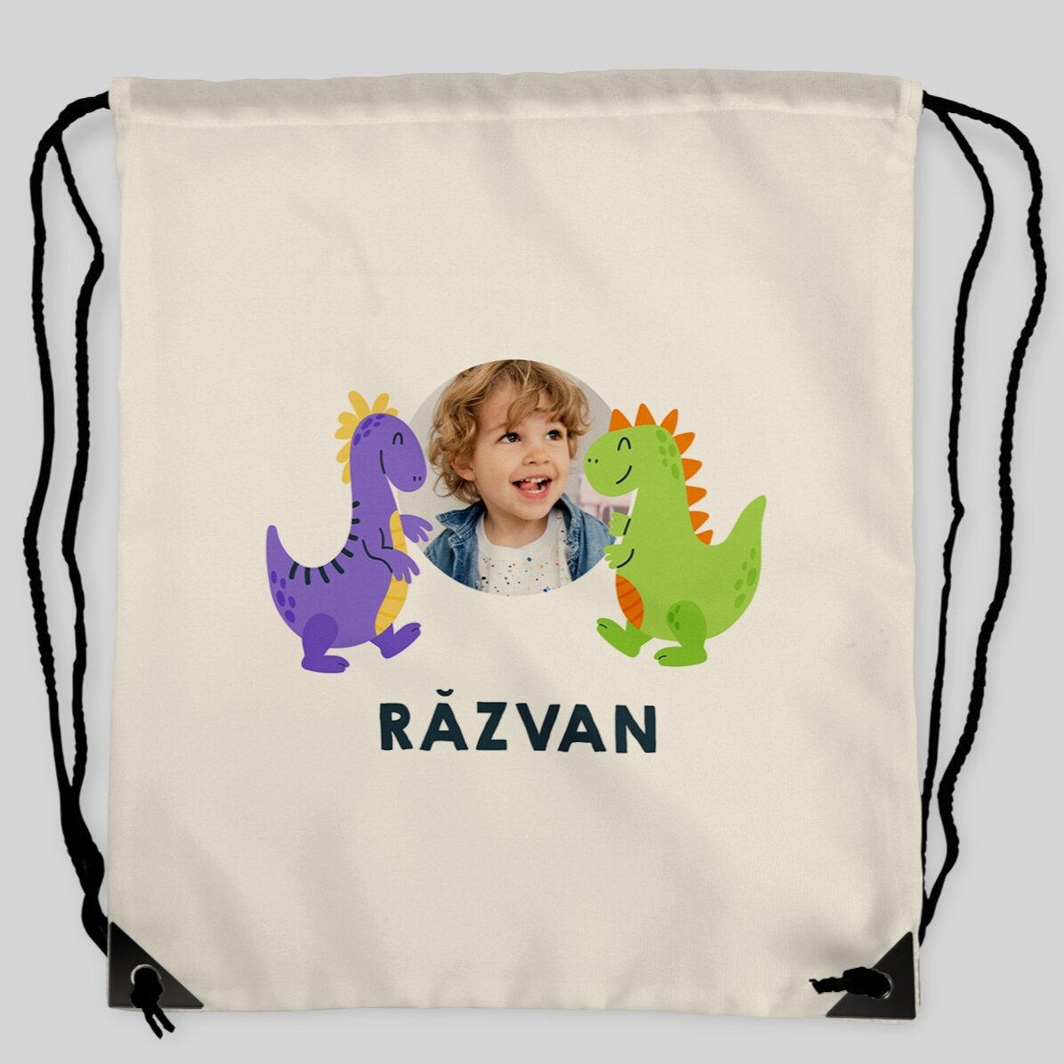 Mochila personalizada con una foto y un texto - Happy dinosaurs