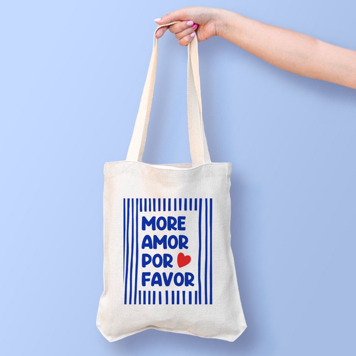 Bolso personalizado con mensaje: «Más amor»