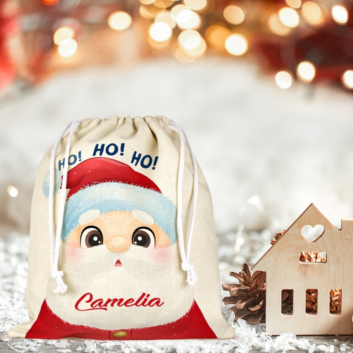 Bolsita mediana para regalos personalizada con nombre - Papá Noel