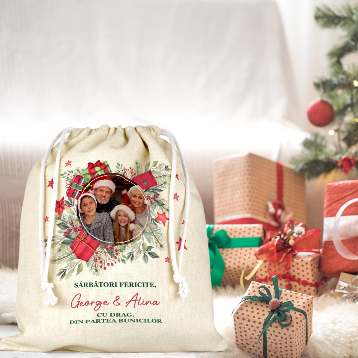 Bolsita mediana para regalos personalizada con una foto y un texto