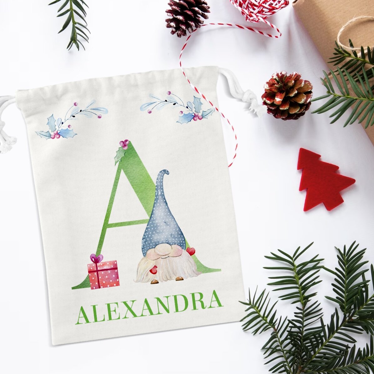 Bolsita pequeña para regalos personalizada con la inicial y el nombre