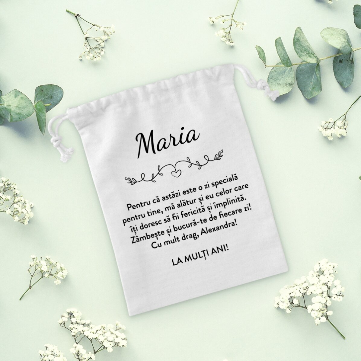 Bolsita pequeña para regalos personalizada con un mensaje