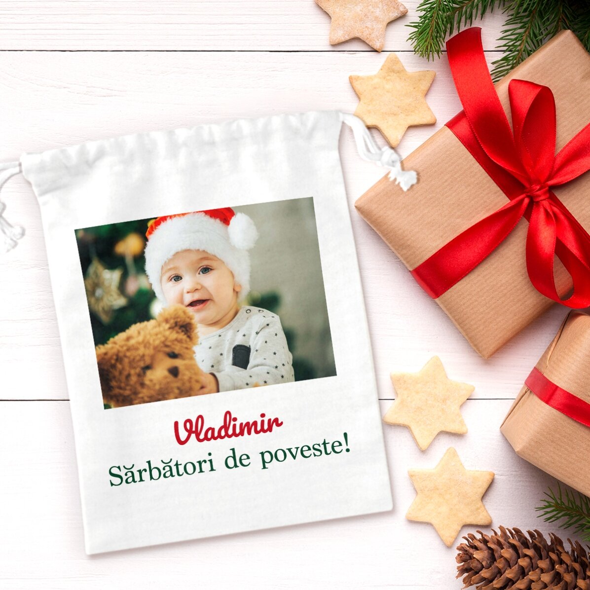 Bolsita pequeña para regalos personalizada con una foto y un texto