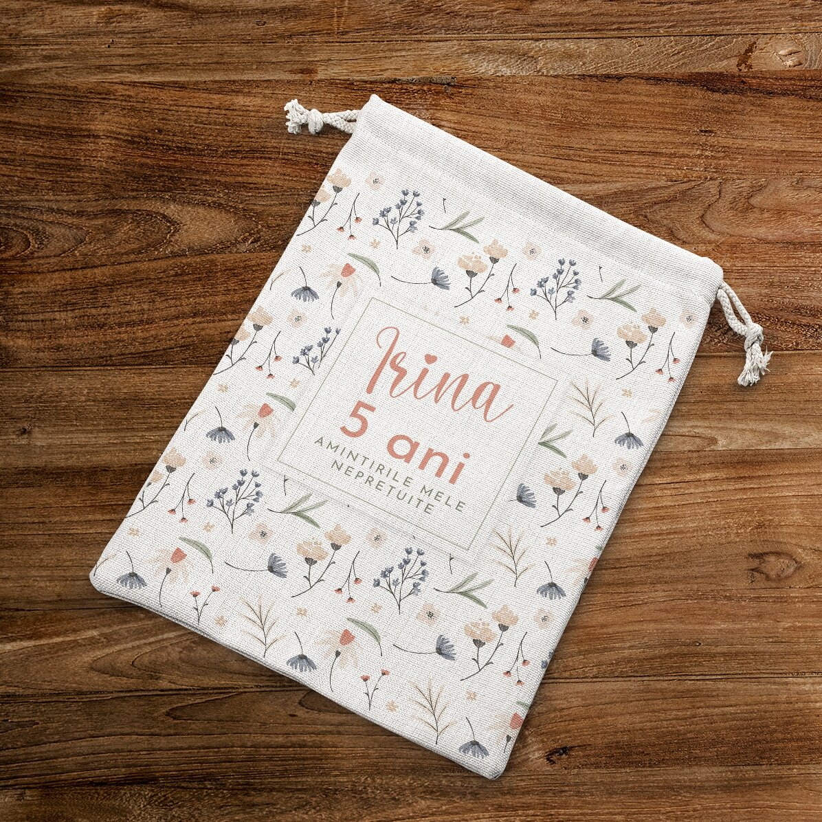 Bolsita pequeña para regalos personalizada con texto - Flowers