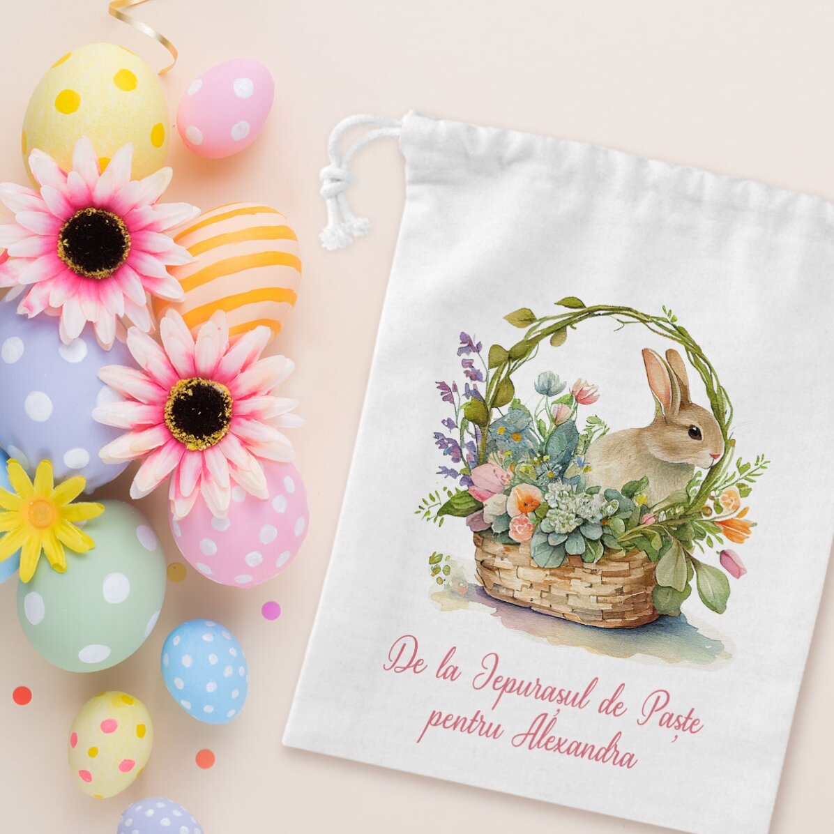 Bolsita pequeña para regalos personalizada con texto - Conejito
