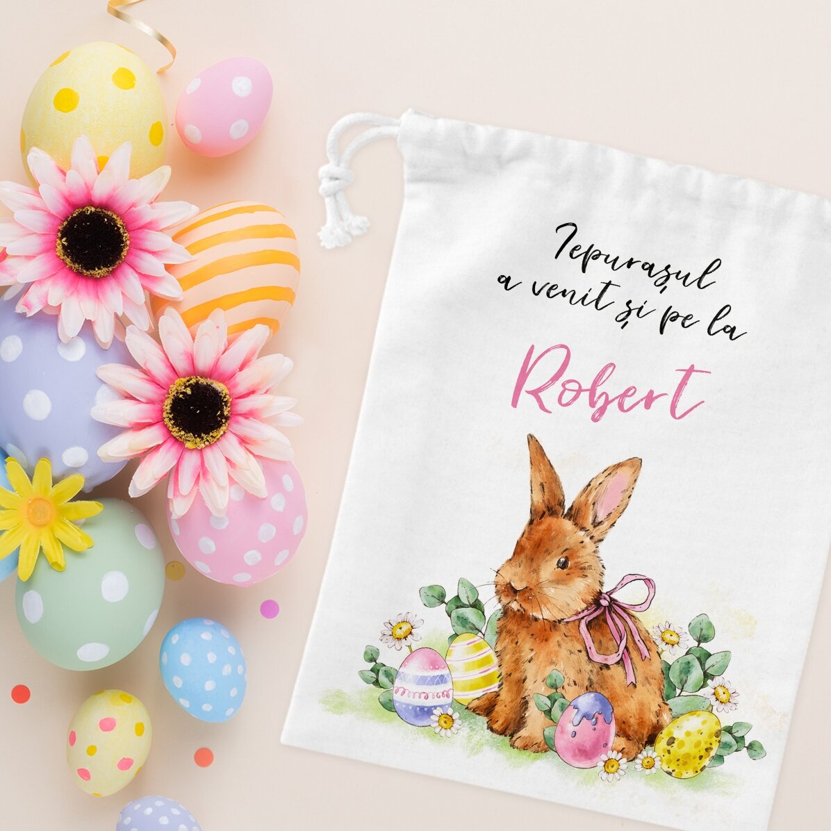 Bolsita pequeña para regalos personalizada con texto - El conejito de Pascua