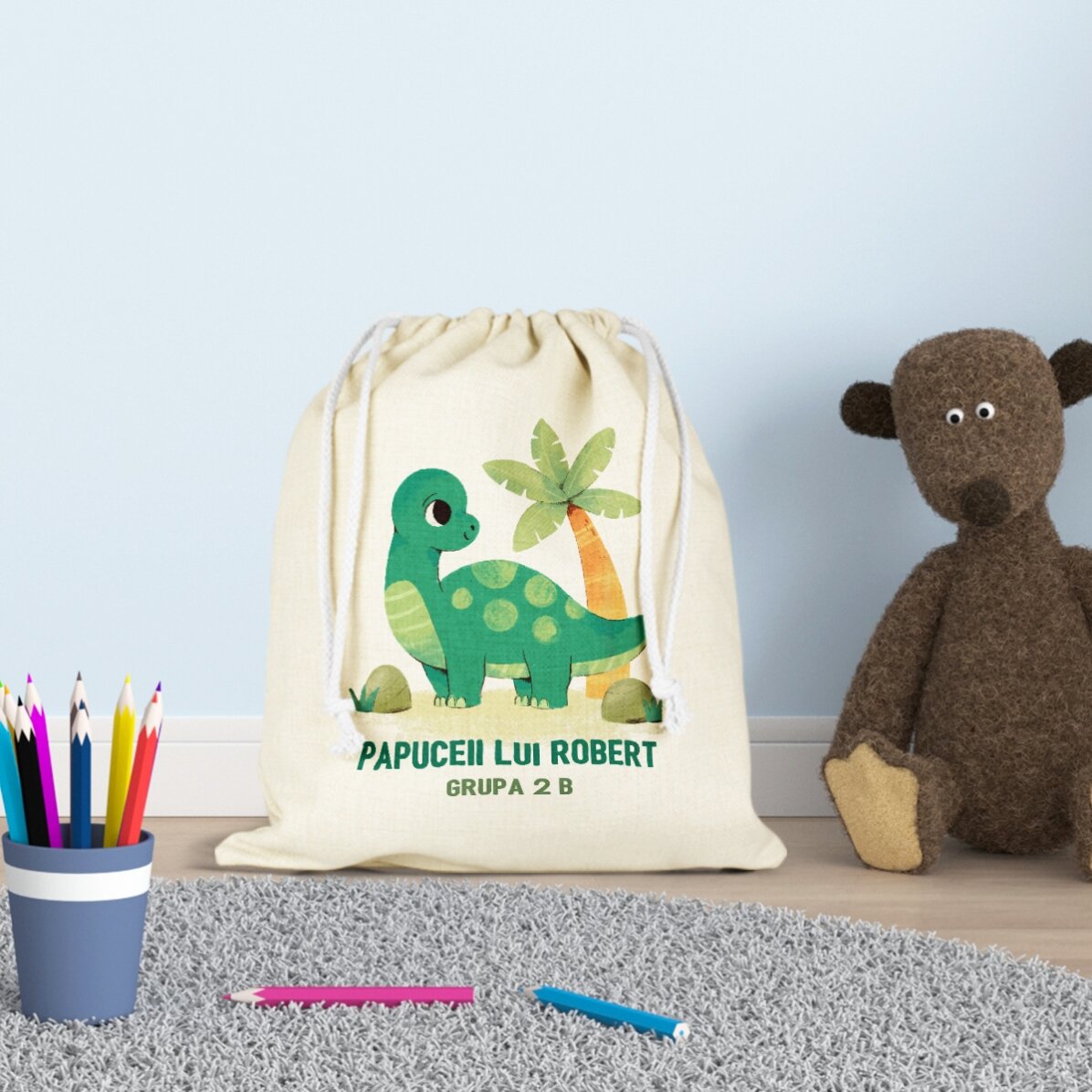 Bolsa para la guardería personalizada con texto - Dino