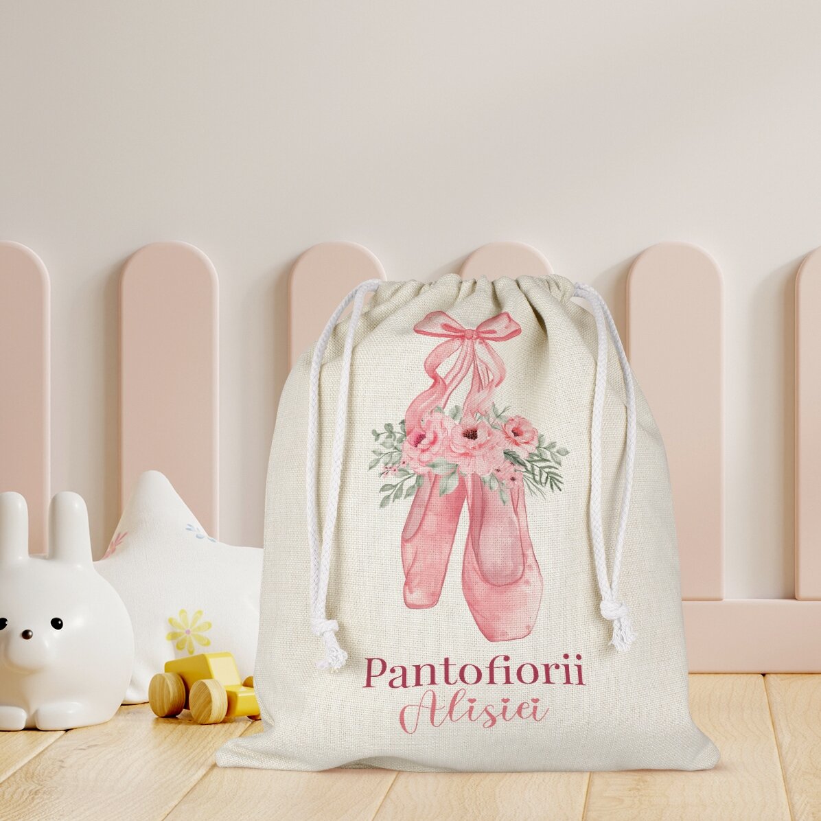 Bolsa para la guardería personalizada con texto - Zapatillas de ballet