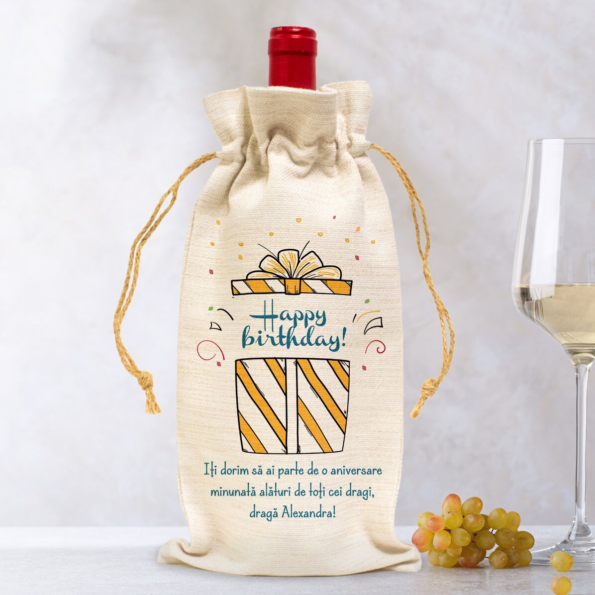 Bolsa personalizada para botella de vino - Regalo de cumpleaños