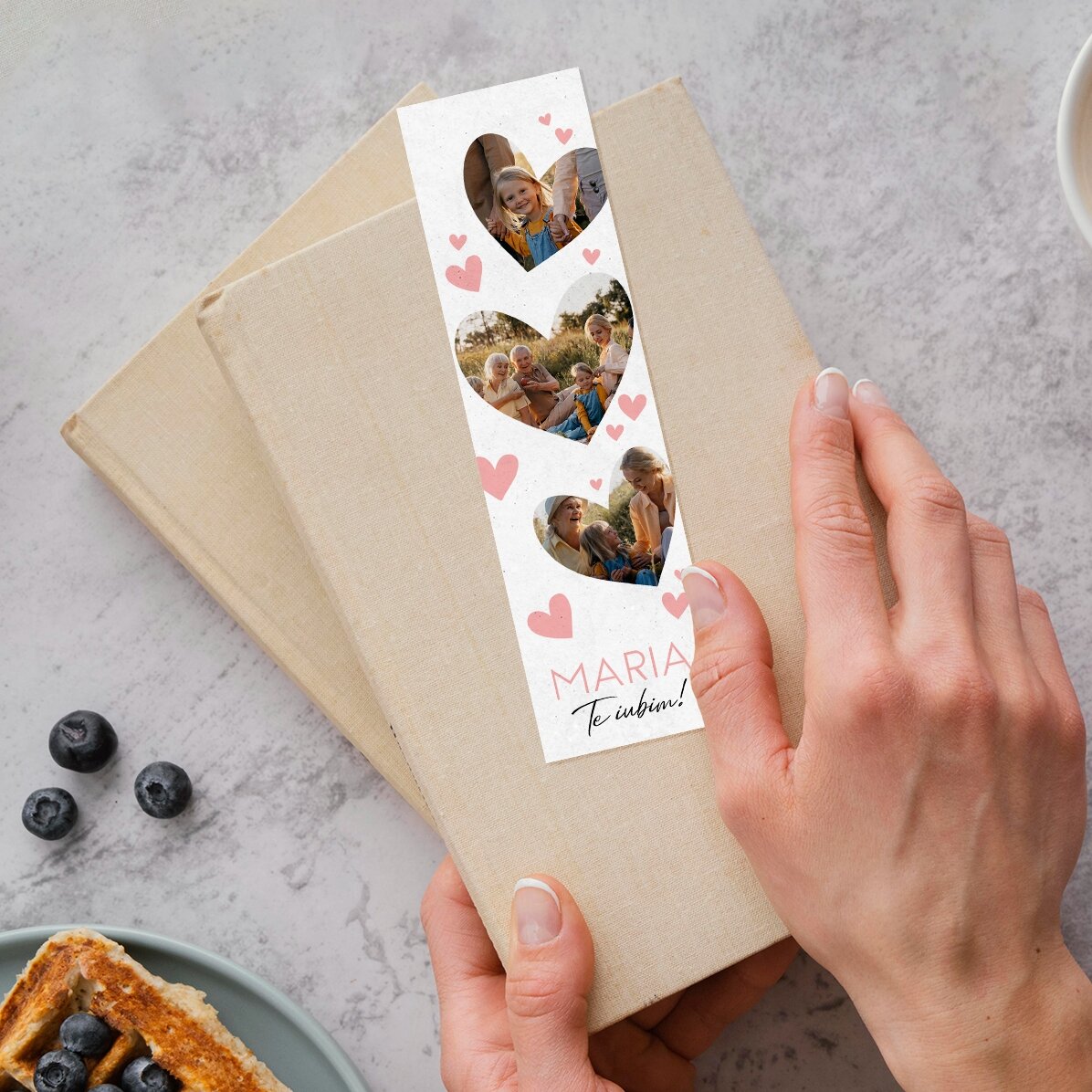 Marcapáginas personalizado con 3 fotos y texto - Lovely